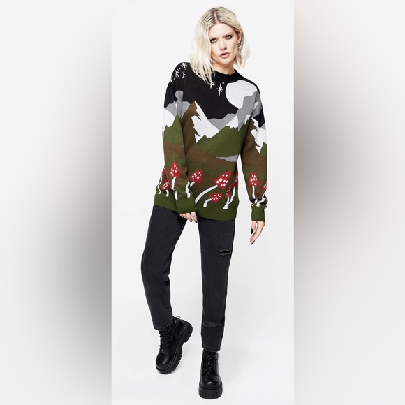 Disturbia Faraway Mock Neck Knit Sweater Green New Size Medium - Picture 4 of 5